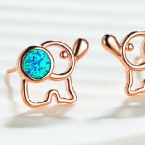Rose Gold Filled  Elephant Post Earrings With Lab Created Opals